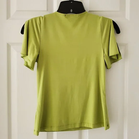 Karen Kane Slit Short Sleeve Ruched V-neck Top | Like New | XSP | Chartreuse - Picture 5 of 10
